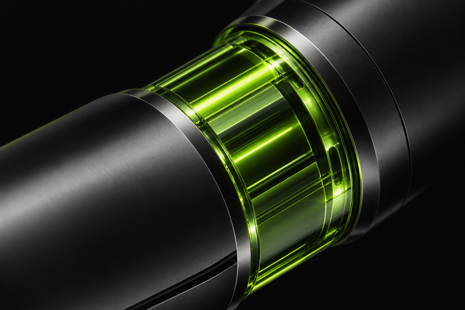 Precision titanium surrounding an illuminated lime glass energy core